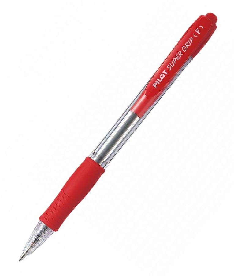 Pilot Στυλό Ballpoint Super Grip 0.7mm (Fine) με Κόκκινο Mελάνι Λαδιού και Κουμπί BPGP-10R-FR