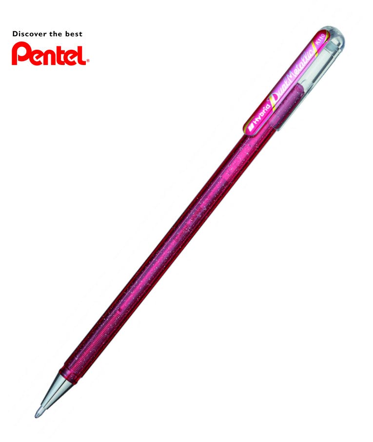 PENTEL - Pentel Στυλό Gel 1.0mm με Ροζ Mελάνι Hybrid Dual Metallic K110-DP Glitter