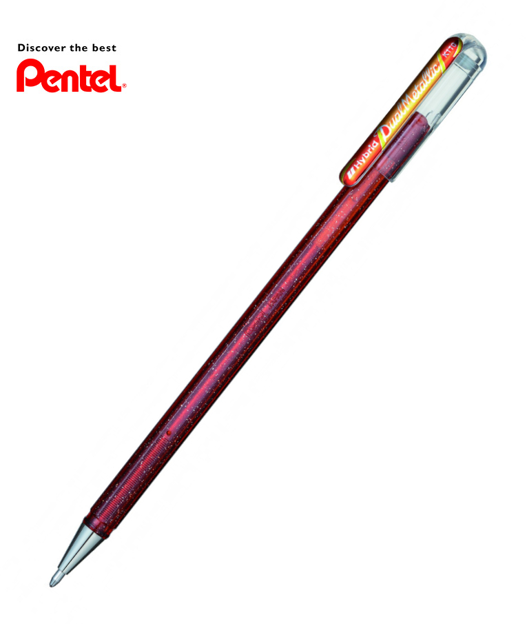 PENTEL - Pentel Στυλό Gel 1.0mm με Πορτοκαλί Mελάνι Hybrid Dual Metallic K110DF Glitter