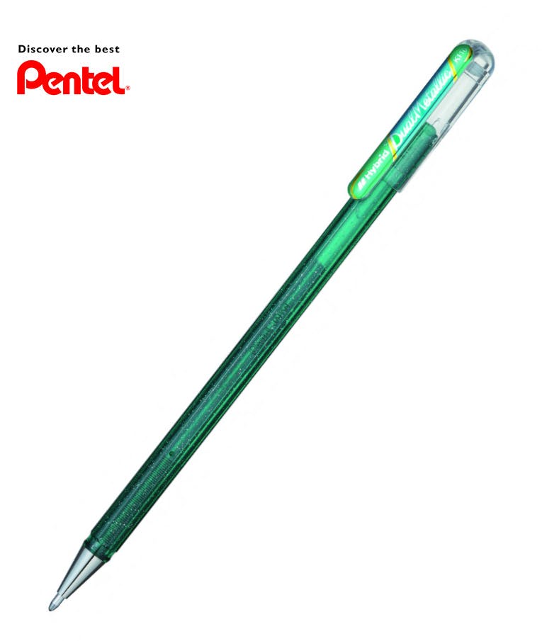 Pentel Στυλό Gel 1.0mm με Πράσινο Mελάνι Hybrid Dual Metallic  METAL TIP 1.0 K110DD Glitter