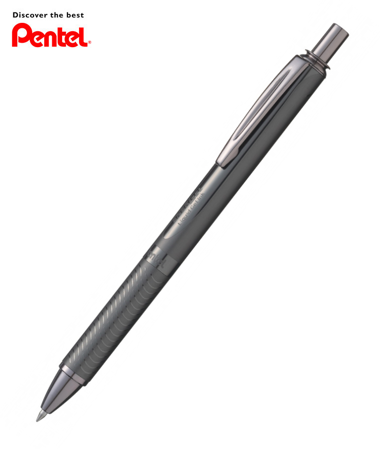 PENTEL -  Στυλό Energel Alloy RT Μεταλικό Χρώμα Ανθρακί με κουμπί 0.7 Metal Tip Υγρής Μελάνης Μαύρο με Ανταλλακτικό σε Μπλε BL407MA