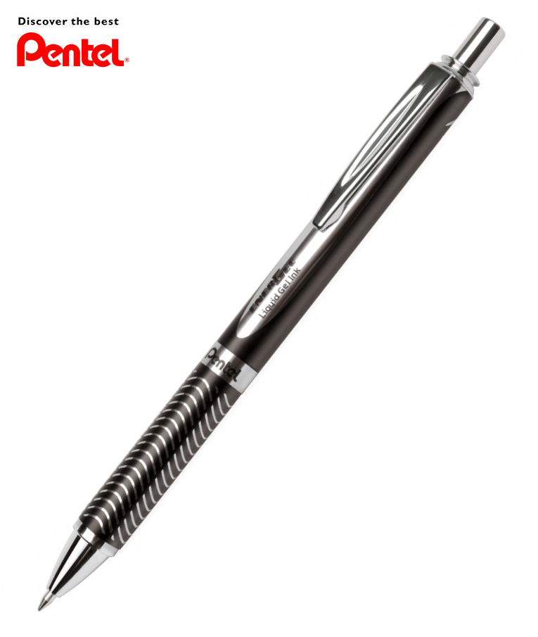 PENTEL -  Στυλό Energel Alloy RT Μεταλικό Χρώμα Μαύρο με κουμπί 0.7 Metal Tip Υγρής Μελάνης Μαύρο με Ανταλλακτικό σε Μπλε BL407Α-Α