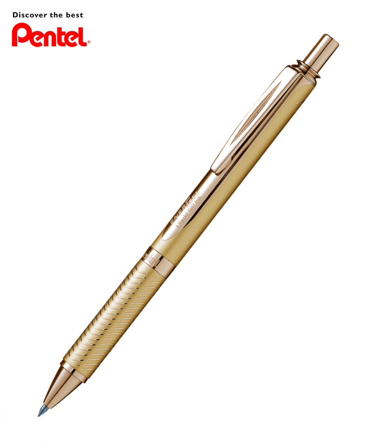 PENTEL -  Στυλό Energel Alloy RT Μεταλικό Χρώμα Χρυσό με κουμπί 0.7 Metal Tip Υγρής Μελάνης Μαύρο με Ανταλλακτικό σε Μπλε BL407X-Α