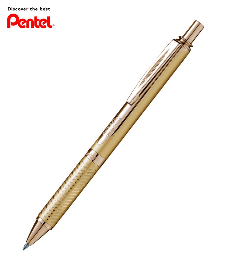  Στυλό Energel Alloy RT Μεταλικό Χρώμα Χρυσό με κουμπί 0.7 Metal Tip Υγρής Μελάνης Μαύρο με Ανταλλακτικό σε Μπλε BL407X-Α