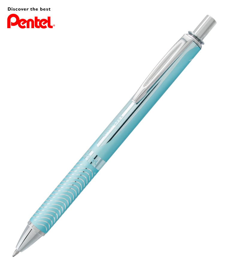 PENTEL -  Στυλό Energel Alloy RT Μεταλικό Χρώμα Γαλάζιο με κουμπί 0.7 Metal Tip Υγρής Μελάνης Μαύρο με Ανταλλακτικό σε Μπλε BL407LS