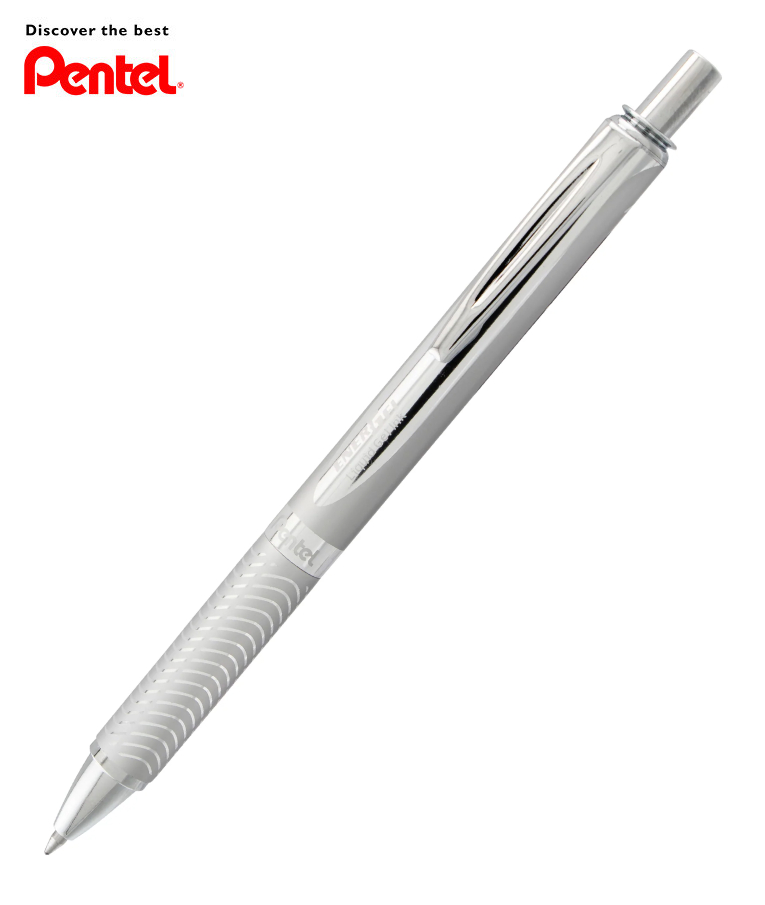 PENTEL -  Στυλό Energel Alloy RT Μεταλικό Χρώμα Ασημί με κουμπί 0.7 Metal Tip Υγρής Μελάνης Μαύρο με Ανταλλακτικό σε Μπλε BL407-A