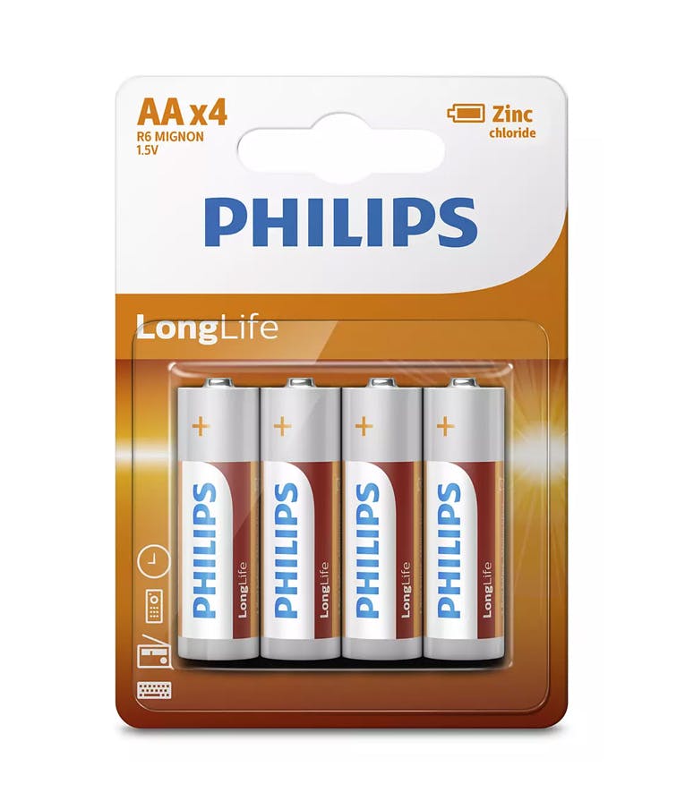Philips R6L4B/GRS Μπαταρίες μεγάλης διάρκειας ζωής Zinc-Chloride 4 τμχ AA R6 MIGNON 1.5V