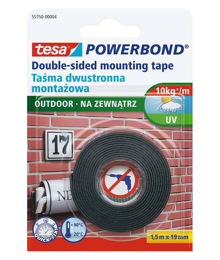 TESA - tesa Ισχυρή Διπλής Όψης Κολλητική Ταινία για εξωτερικη χρήση | Double Sided Powerbond Mounting Tape 1.5 M x19 mm 55750-00004