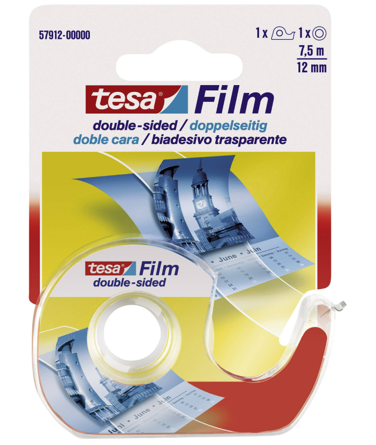 TESA - Tesa Double Sided Film & Dispenser   Σελοτεϊπ Διάφανο Διπλής Όψης με Βάση  7.5m x 12mm   57912-00000