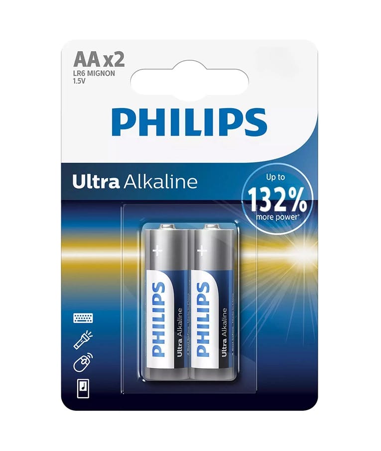 PHILIPS Ultra αλκαλικές μπαταρίες LR6E2B/10, AA LR6 1.5V, 2τμχ