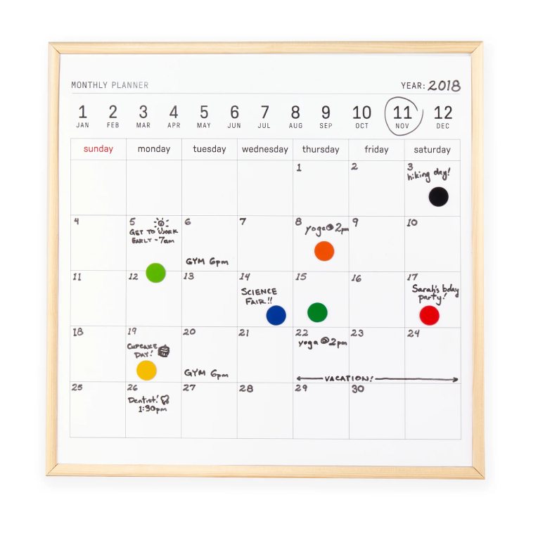 KIKKERLAND -  Magnetic White Board Calendar Ημερολογιακός Πίνακας Λευκός Μεγάλος Μαγνητικός  34x34 cm MH76-L