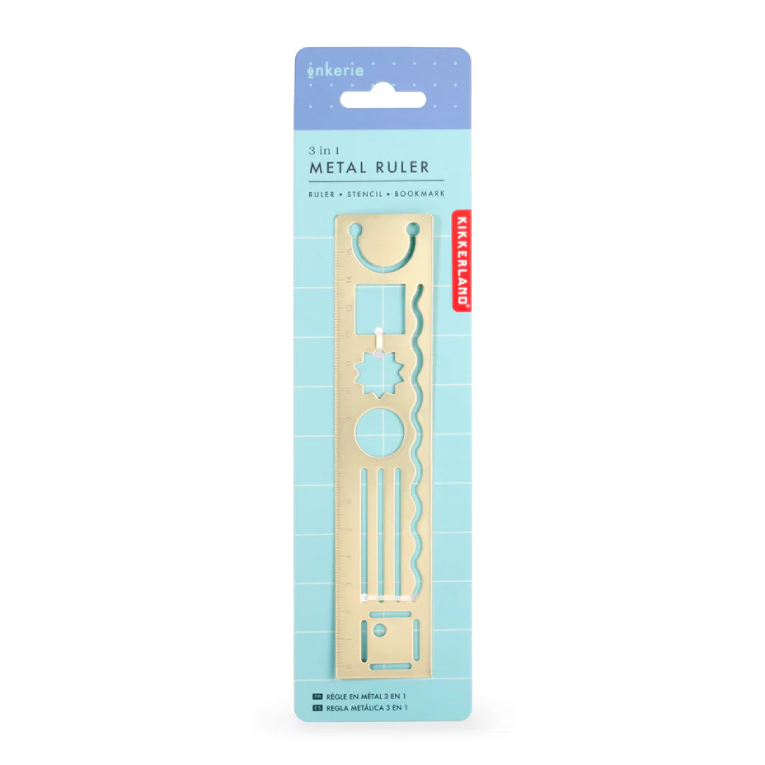  3 in 1 Metal Ruler Gold - Μεταλλικός Χάρακας Χρυσός 3 σε 1 (Χάρακας, στένσιλ και Σελιδοδείκτης)  ΙΝΚ07