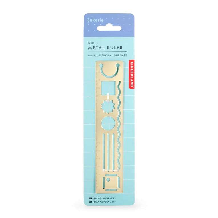  3 in 1 Metal Ruler Gold - Μεταλλικός Χάρακας Χρυσός 3 σε 1 (Χάρακας, στένσιλ και Σελιδοδείκτης)  ΙΝΚ07