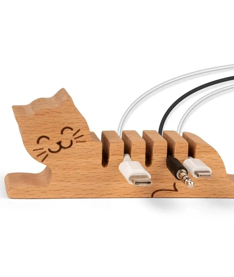 KIKKERLAND -  Kitty Cable Organizer - Ξύλινη Θήκη Οργάνωσης Καλωδίων με 5 υποδοχές  US244