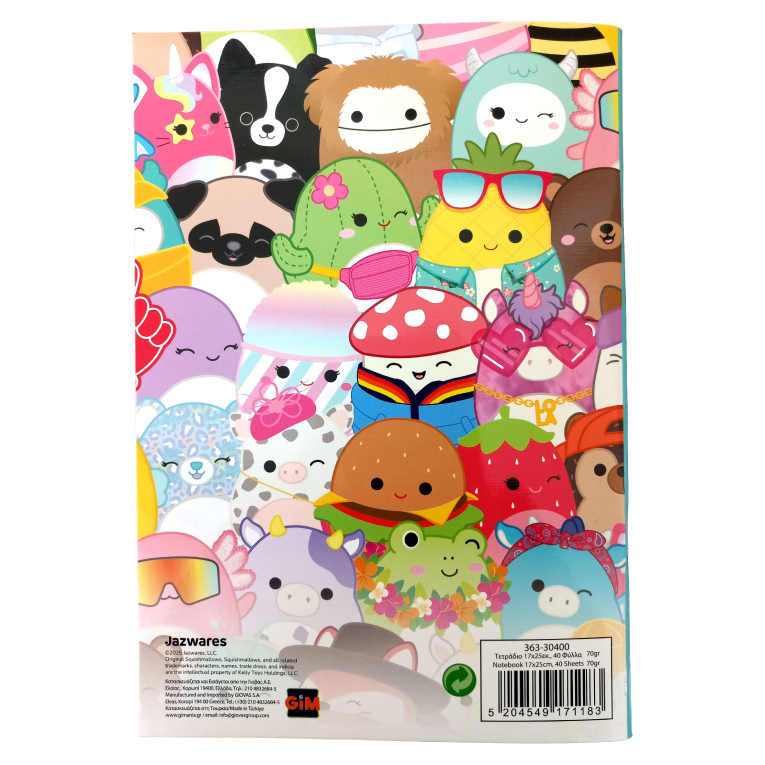 GIM - 40Φ Notebook Τετράδιο Καρφίτσα ORIGINAL SQUISHMALLOWS  Ριγέ Β5 17x25cm   Gim 363-30400