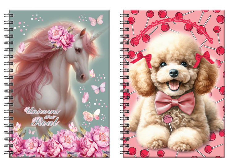 BMU - B5 Τετράδιο Σπιράλ LOVE POODLE-BUTTERLY UNICORN 2 Θεμάτων 70 φύλλων Ριγέ 17x25 357-21402 