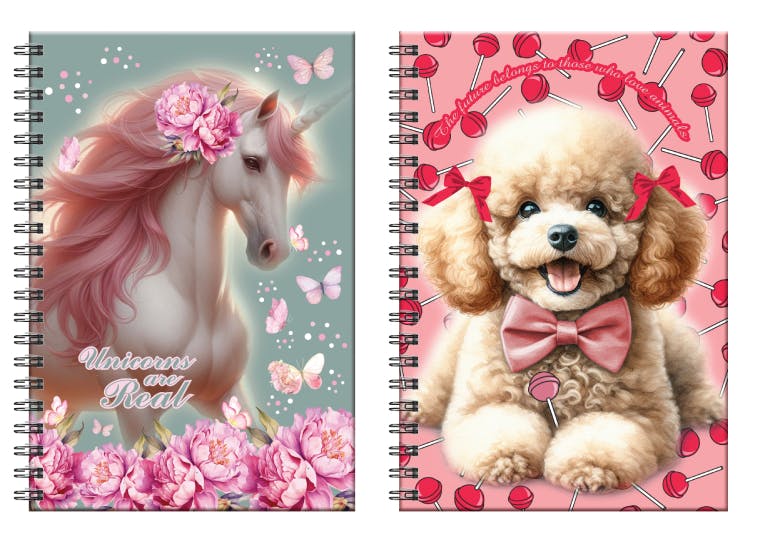 BMU - B5 Τετράδιο Σπιράλ LOVE POODLE-BUTTERLY UNICORN 2 Θεμάτων 70 φύλλων Ριγέ 17x25 357-21402 