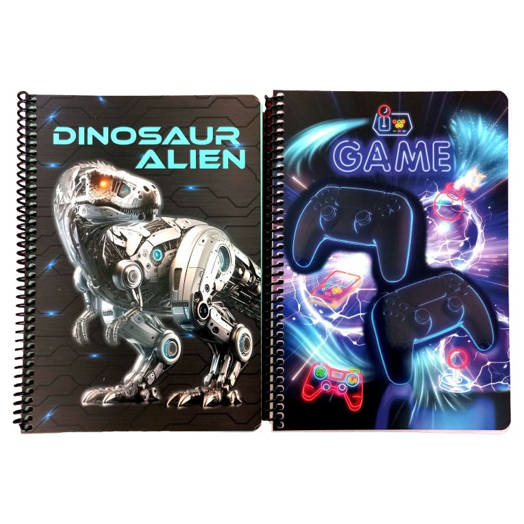B5 Τετράδιο Σπιράλ NEON GAME-DINOSAUR ALIEN 2 Θεμάτων 70 φύλλων Ριγέ 17x25 357-26402 