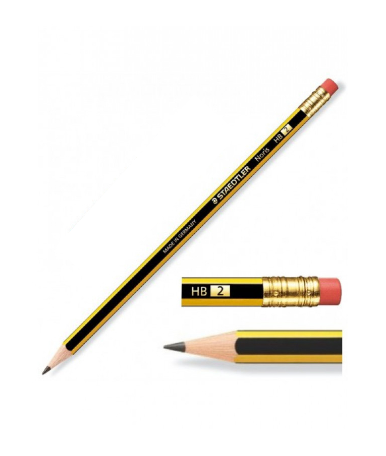 STAEDTLER - ΗΒ Σχολικό Μολύβι με Γόμα  NORIS 122  Κίτρινο με Μαύρη Ρίγα 1 τεμάχιο