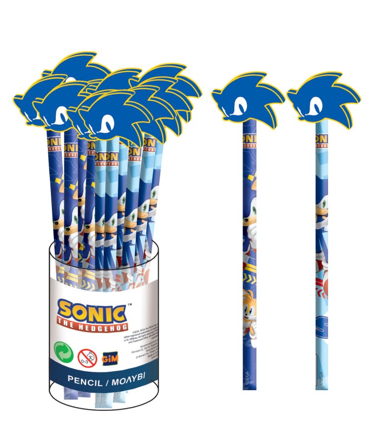 SONIC Σχολικό Μολύβι HB σε χρώμα Μπλέ  με φιγούρα Γόμα Sonic τεμάχιο 1 334-81613