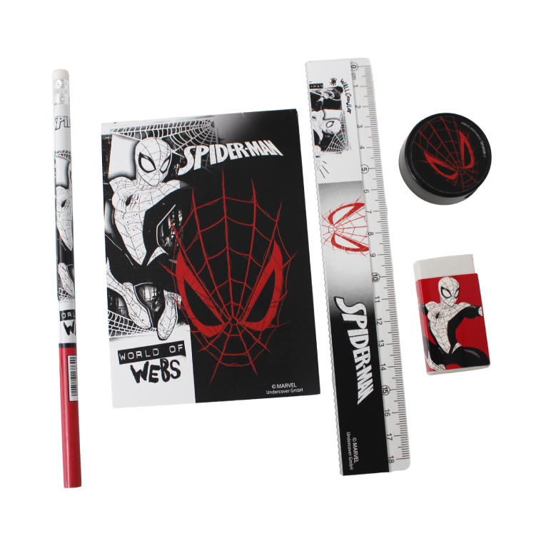 GIM - Gim Σχολικό ΣΕΤ 5 τεμ SPIDERMAN WORLD OF WEB (Περιλαμβάνει Μολύβι, Γόμα, Ξύστρα, Χάρακας, Μπλοκ Σημειώσεων)  337-08755