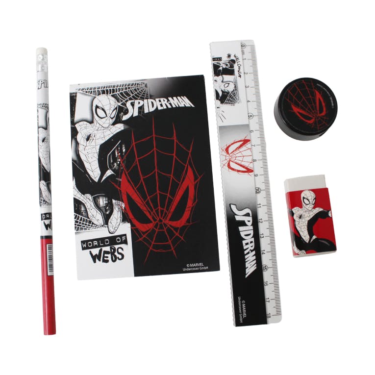 GIM - Gim Σχολικό ΣΕΤ 5 τεμ SPIDERMAN WORLD OF WEB (Περιλαμβάνει Μολύβι, Γόμα, Ξύστρα, Χάρακας, Μπλοκ Σημειώσεων)  337-08755