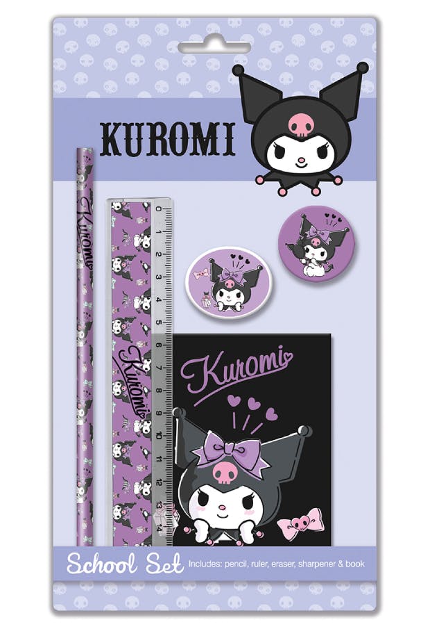 Kuromi Stationery Set - Σετ Δώρου 5τμχ KUROMI ( Σημειωματάριο, Χάρακας, Μολύβι, Γόμα, Ξύστρα)  252141