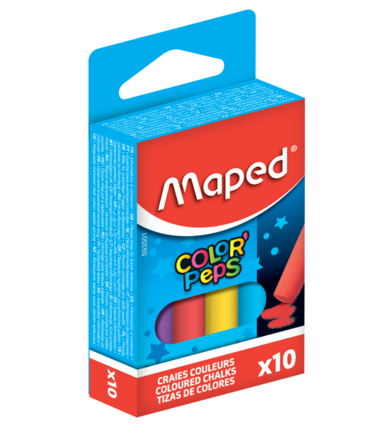 MAPED -  Χρωματιστές Κιμωλίες σε πακέτο των 10 τεμαχίων για Μαυροπίνακα και κάθε χρήση 593501