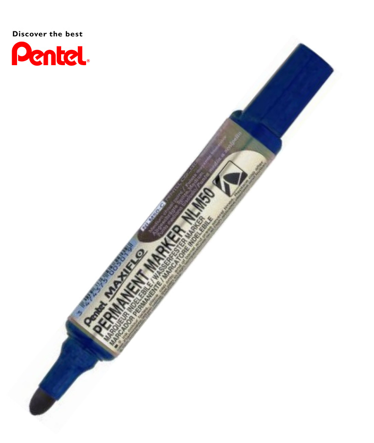 PENTEL - Μαρκαδόρος Medium Ανεξίτηλος Permament Pentel maxiflo μπλε Μόνιμης Γραφής με κουμπί προώθησης μελανιού NLM50-C