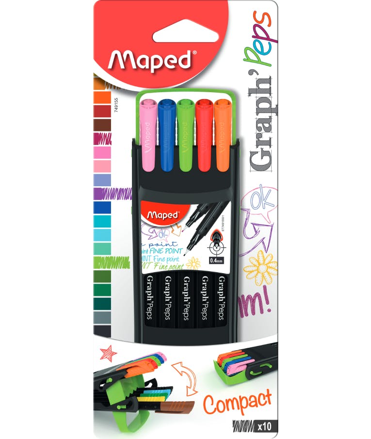Maped Graph Peps Fine Tip 0.4mm Μαρκαδοράκια σε Κασετίνα 10 χρωμάτων 749155