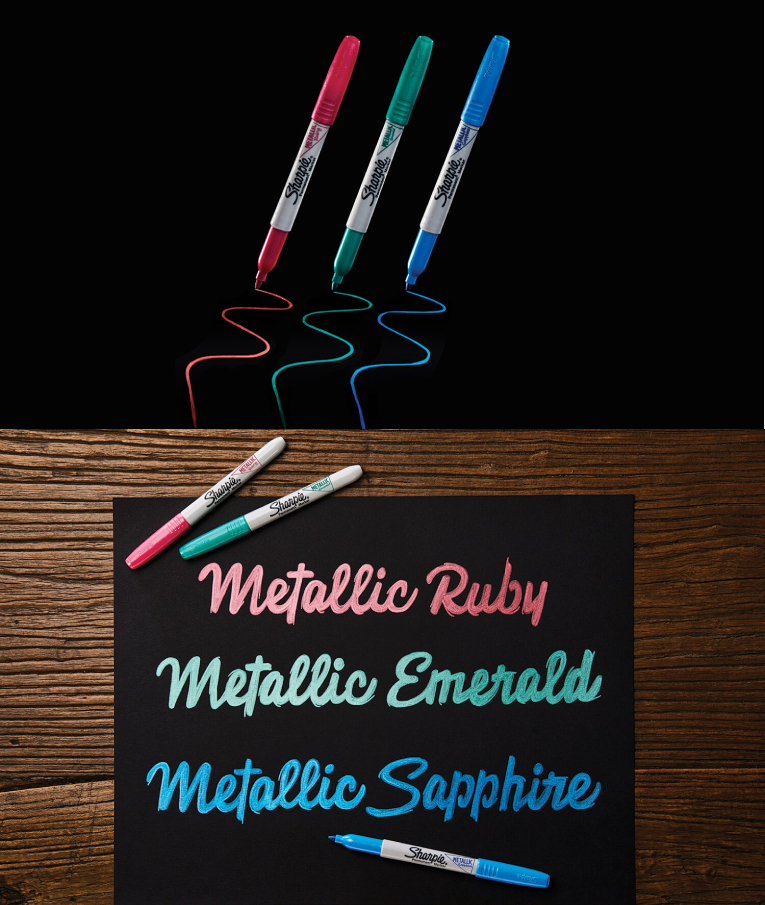 SHARPIE - Sharpie Μαρκαδόροι Ζωγραφικής Metallic Permanent Markers Ruby-Emerald-Sapphire Fine 0.9mm Μεταλλικό Κόκκινο Πράσινο Μπλε 2067103