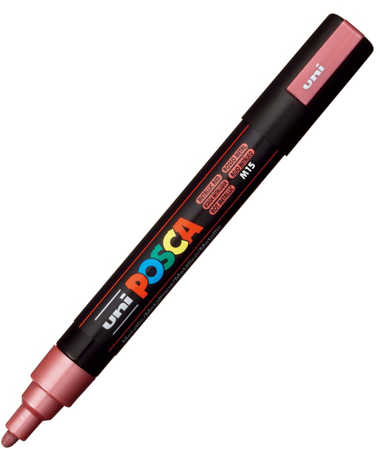 Ανεξίτηλος Μαρκαδόρος Bullet Μεταλλικό Κόκκινο Metalic Red M15 Uni-ball Posca 1.8-2.5 PC-5M για κάθε επιφάνεια