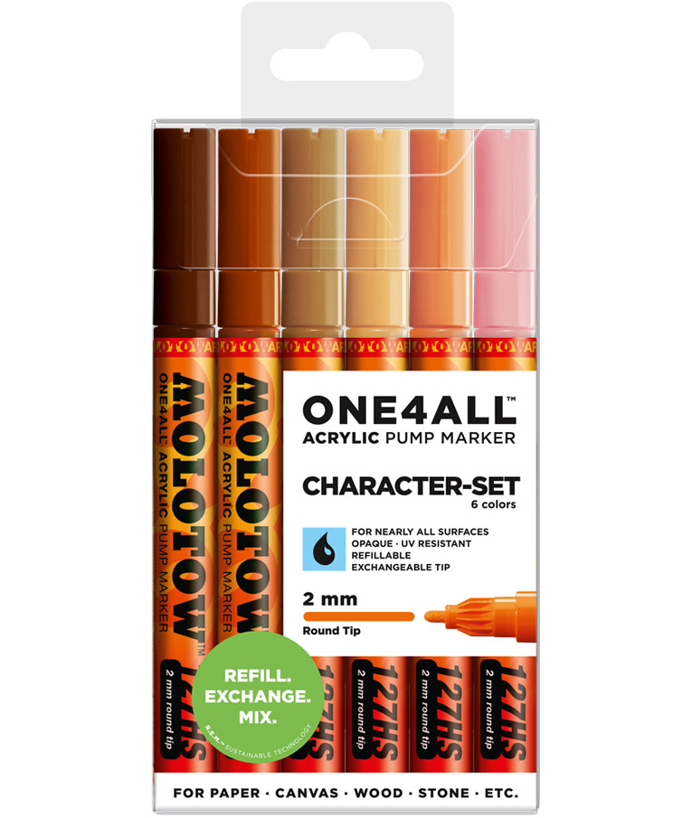 MOLOTOW - Molotow Ακρυλικοί Μαρκαδόροι Σετ 6 χρωμ One4All Acrylic Pump Marker Character set 6 colors 2mm round tip 200.232 127HS