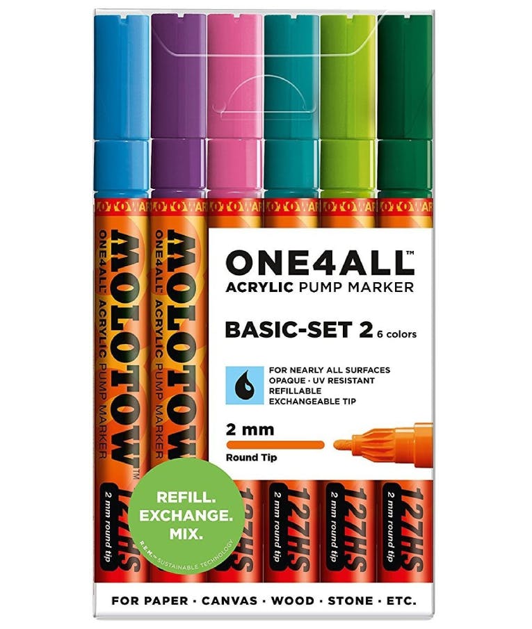  Ακρυλικοί Μαρκαδόροι Σετ 6 χρωμ One4All Acrylic Pump Marker Basic Set 2 | 6 colors 2mm round tip 200.231 127HS