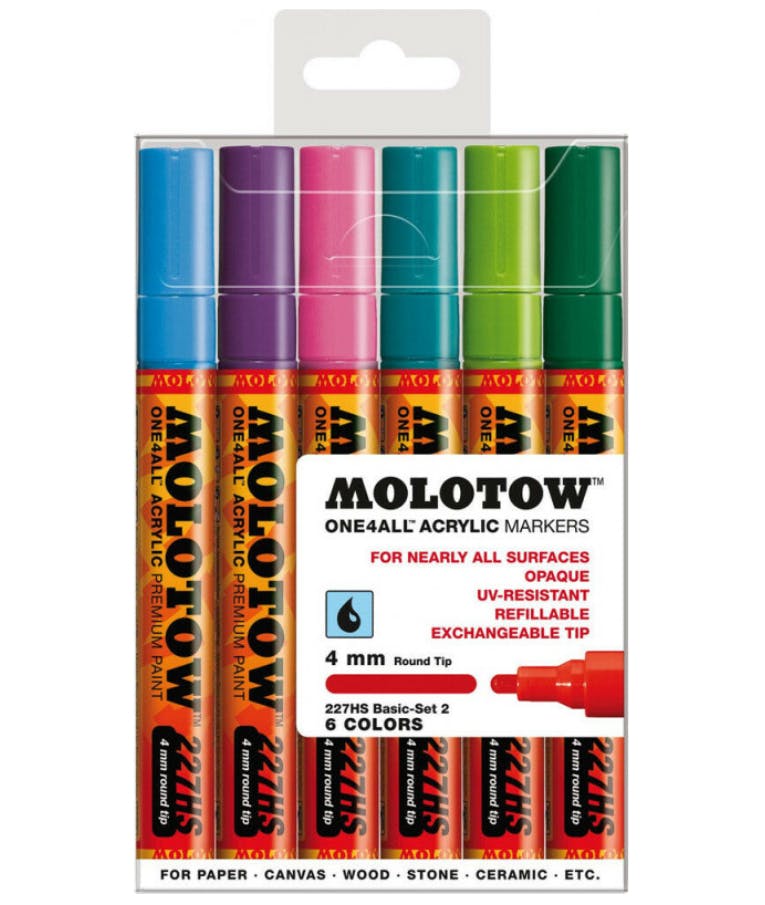  Ακρυλικοί Μαρκαδόροι Σετ 6 χρωμ One4All Acrylic Pump Marker Basic Set 2 | 6 colors 4mm round tip 200.454 227HS
