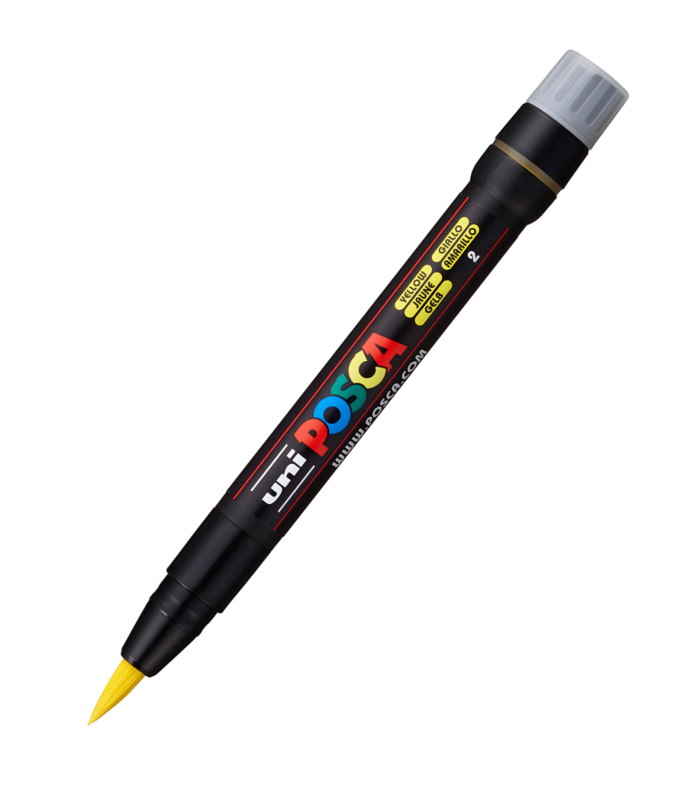 POSCA - Πινέλο Μαρκαδόρος Ζωγραφικής Uni-ball Posca Brush Yellow Κιτρινο 2 PCF-350/2 για κάθε επιφάνεια