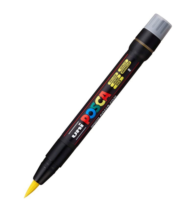 Πινέλο Μαρκαδόρος Ζωγραφικής Uni-ball Posca Brush Yellow Κιτρινο 2 PCF-350/2 για κάθε επιφάνεια