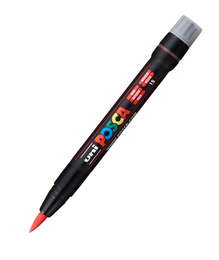 POSCA - Πινέλο Μαρκαδόρος Ζωγραφικής Uni-ball Posca Brush  Red Κόκκινο 15 PCF-350/15 για κάθε επιφάνεια