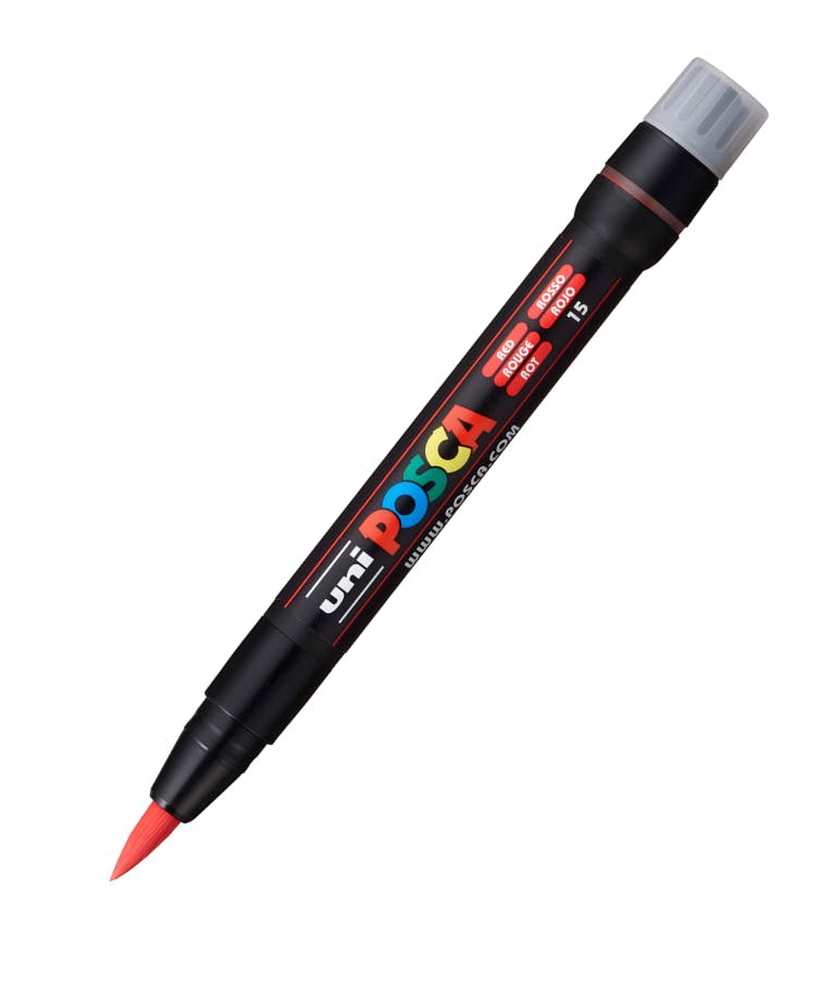 Πινέλο Μαρκαδόρος Ζωγραφικής Uni-ball Posca Brush  Red Κόκκινο 15 PCF-350/15 για κάθε επιφάνεια