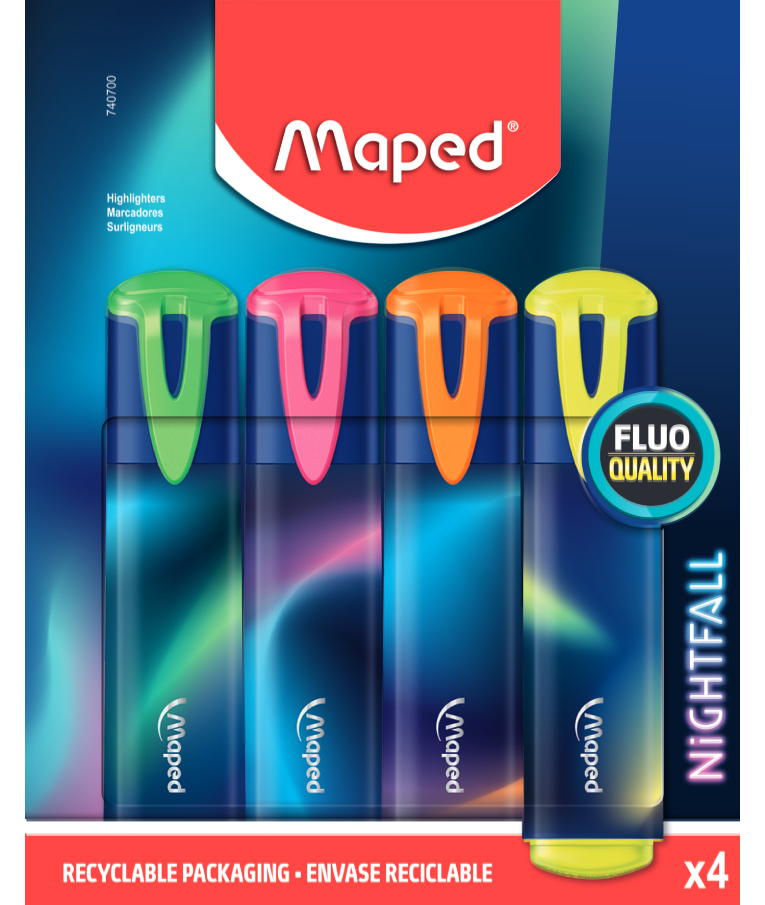 MAPED - Maped Μαρκαδόροι Υπογράμμισης NIGHTFALL FLUO QUALITY 5mm 4τμχ σε Blister 740700