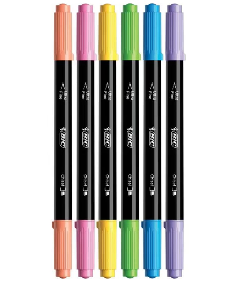 BIC -  Intensity Dual Tip Highlighters - Στυλό 0.4 Fineliner | Bic Υπογραμμιστής και Στυλό Διπλή Μύτη σε Σετ 6 χρωμάτων με 503828