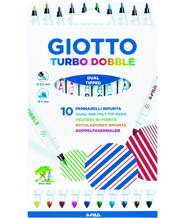 GIOTTO - Giotto Σετ 10 Χρωμάτων Μαρκαδοράκια Διπλής Μύτης Πάχους 2.5 mm- 5 mm 424600 Turbo Dobble Dual-Nib Felt-Tip Pens