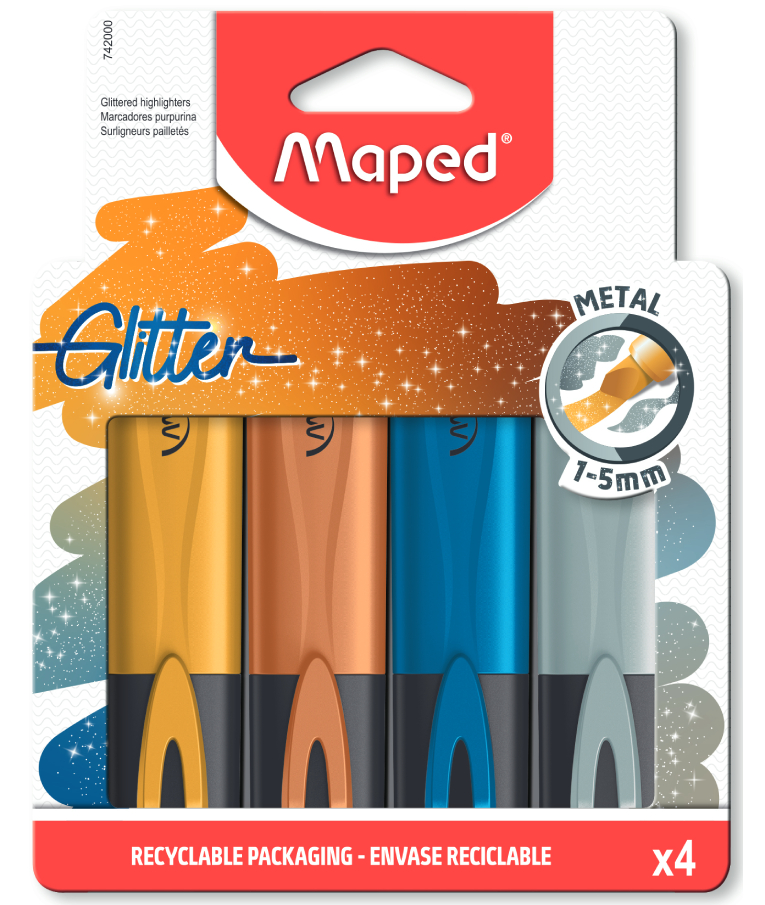 MAPED - Maped Μαρκαδόροι Υπογράμμισης  GLITTER METAL Σετ 4 χρωμάτων Blister 1-5mm 742000
