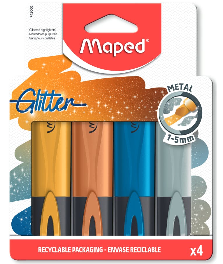 Maped Μαρκαδόροι Υπογράμμισης  GLITTER METAL Σετ 4 χρωμάτων Blister 1-5mm 742000