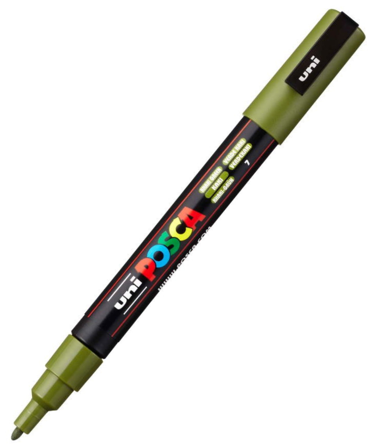 POSCA - Ανεξίτηλος Μαρκαδόρος  Khaki Green Πράσινο Χακί 7 Uni-ball Posca 0.9-1.3mm PC-3M για κάθε επιφάνεια