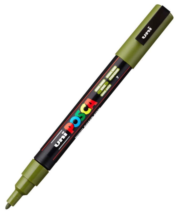Ανεξίτηλος Μαρκαδόρος  Khaki Green Πράσινο Χακί 7 Uni-ball Posca 0.9-1.3mm PC-3M για κάθε επιφάνεια