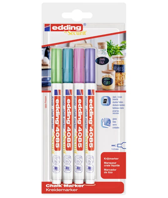 EDDING - Edding 4085 Σετ 4 Μαρκαδόροι Κιμωλίας για Μαυροπίνακα Μεταλλικό Χρώμα Chalk Markers by Securit 1-2 mm 4-4085-4-1MET