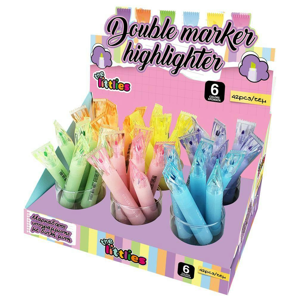THE LITTLES - The Littles Μαρκαδόρος Υπογράμμισης με Διπλή Μύτη - Double Marker Highlighter - 6 Διαφορετικά Χρώματα | Diakakis 646767
