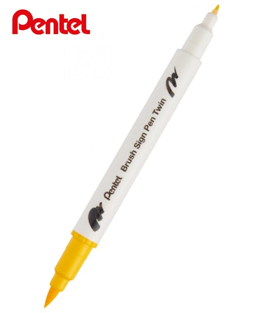 PENTEL - Pentel Brush Sign Pen Twin T122 Μαρκαδόρος με Διπλή Μύτη (η μία brush) Yellow Κίτρινο  SESW30C-T122