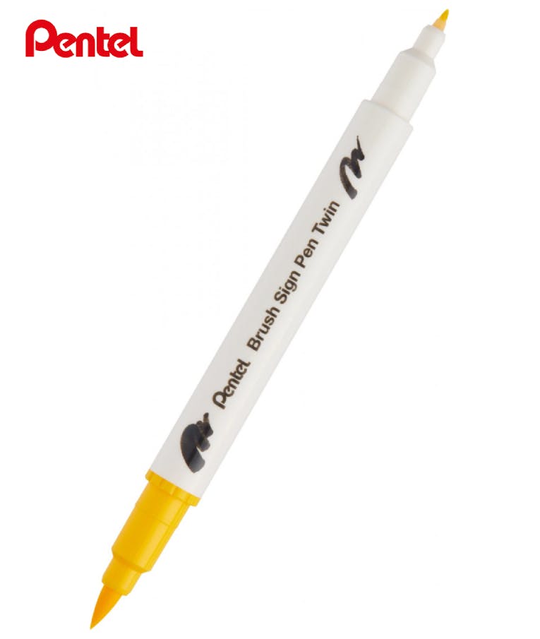 Pentel Brush Sign Pen Twin T122 Μαρκαδόρος με Διπλή Μύτη (η μία brush) Yellow Κίτρινο  SESW30C-T122